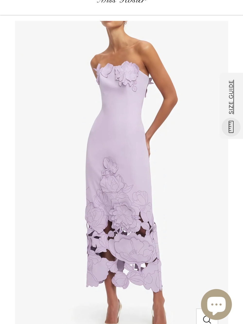 Strapless Lavender Floral-Appliqué Midi Dress Miss Rosier - Picture 3 of 7